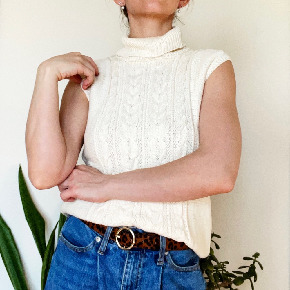One of a Kind Hand-knit Cream Sweater Vest